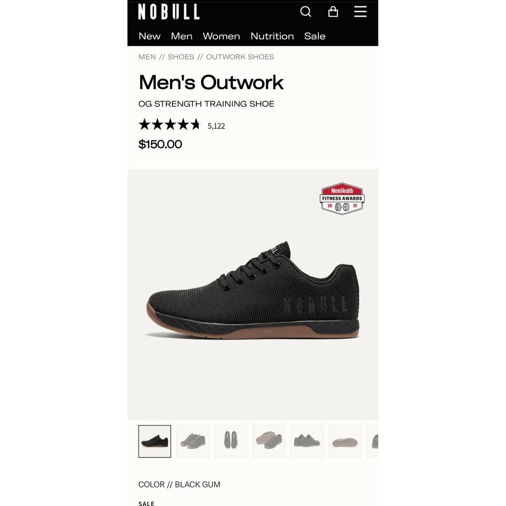 NOBULL Outwork OG Strength Training Shoes Black Gum Mens 7 Womens 8.5 FSFVALCBLK